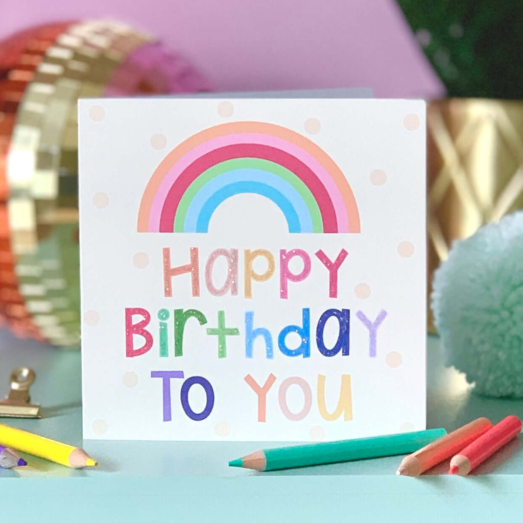 Gittery Rainbow Happy Birthday Card