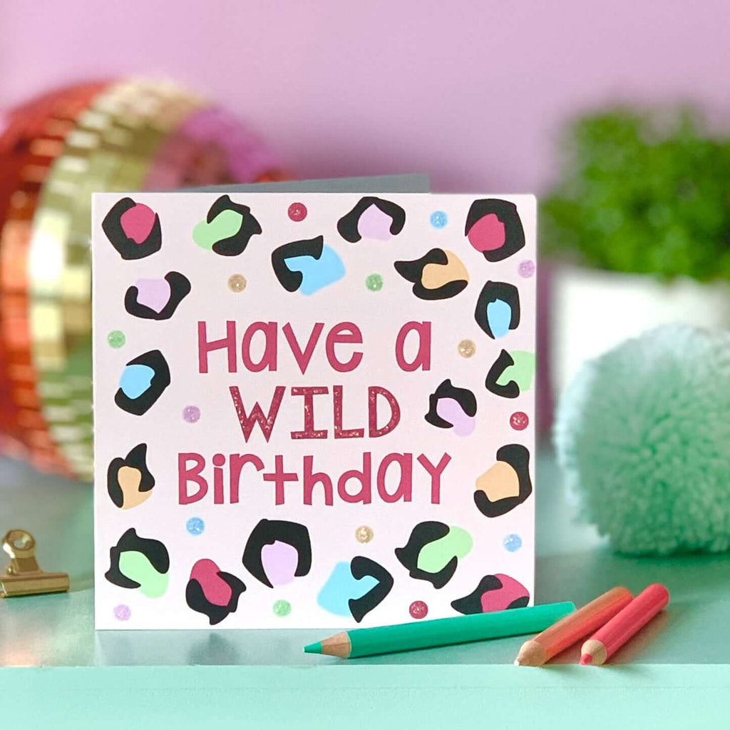 Glittery Leopard Print Birthday Card
