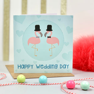 Happy Wedding Day Mr & Mr Flamingo Card