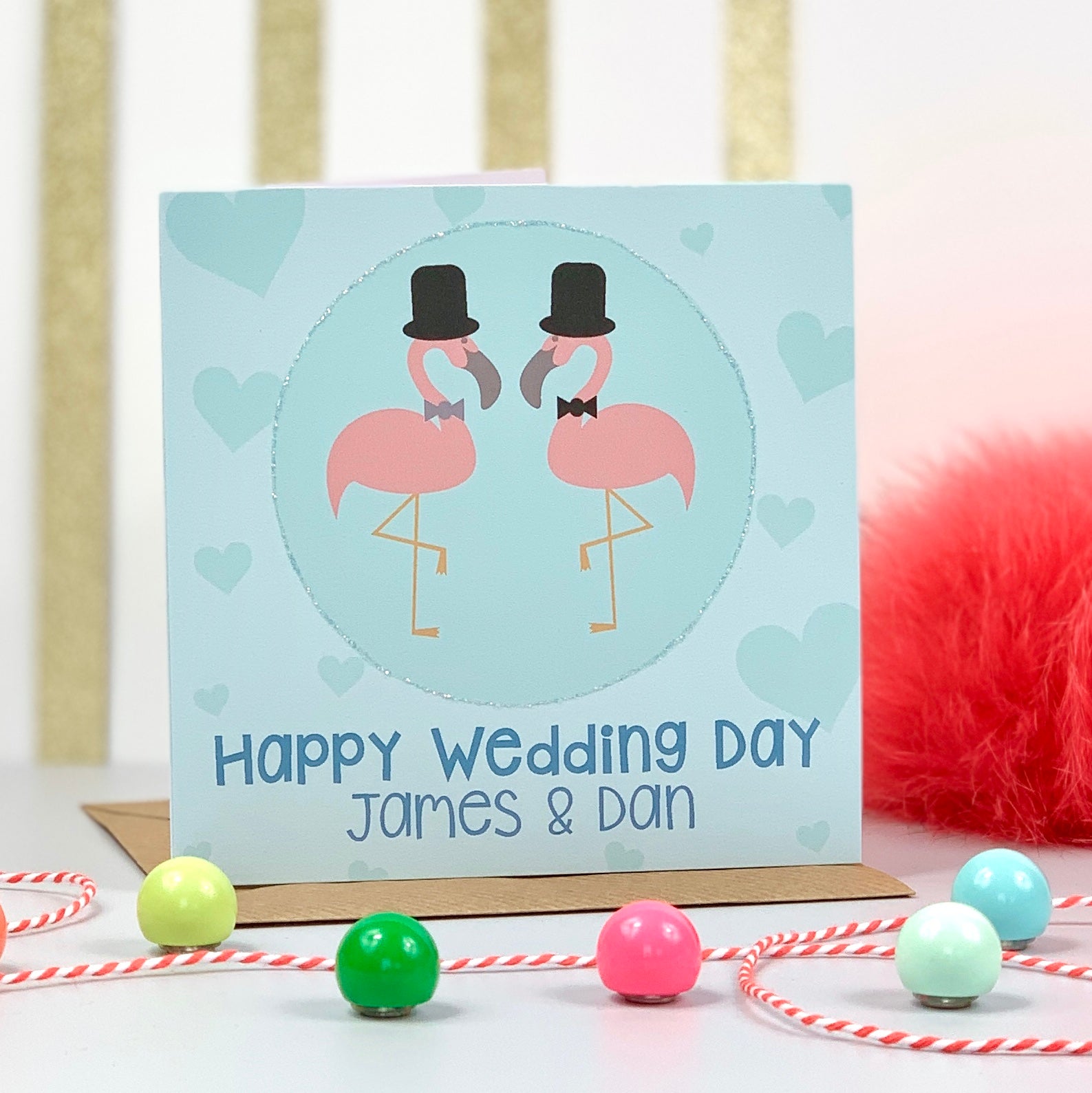 Happy Wedding Day Mr & Mr Flamingo Card