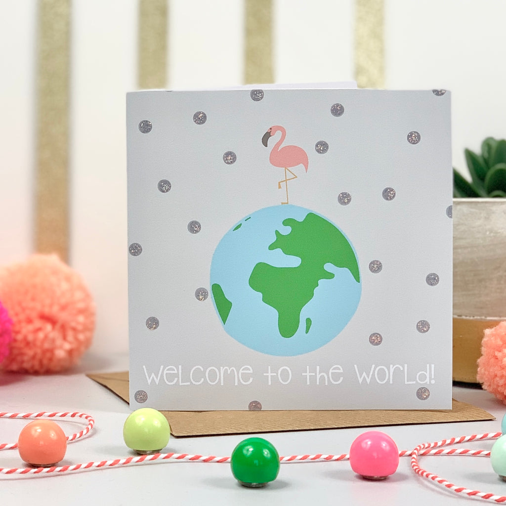 Welcome To The World New Baby Flamingo Card