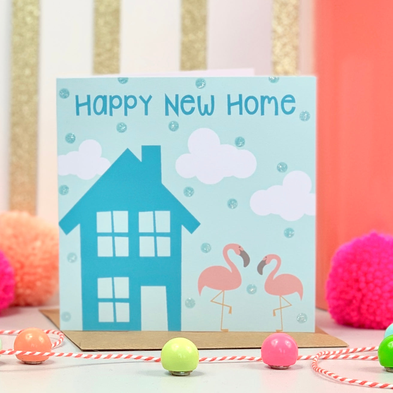 New Home Blue Flamingo Card