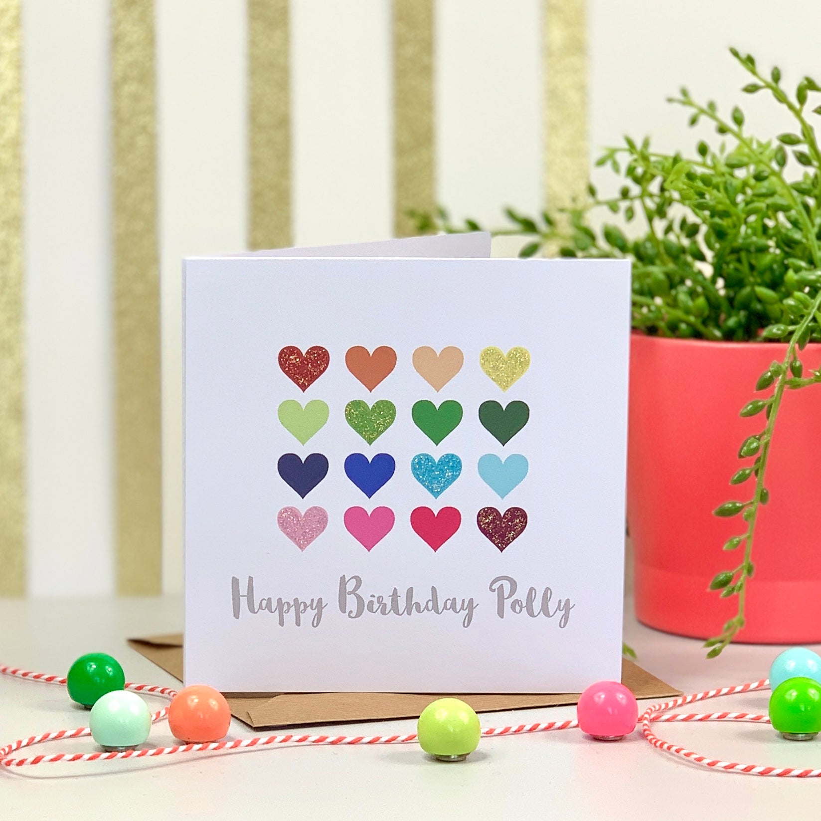 Happy Birthday Glitter Hearts Card