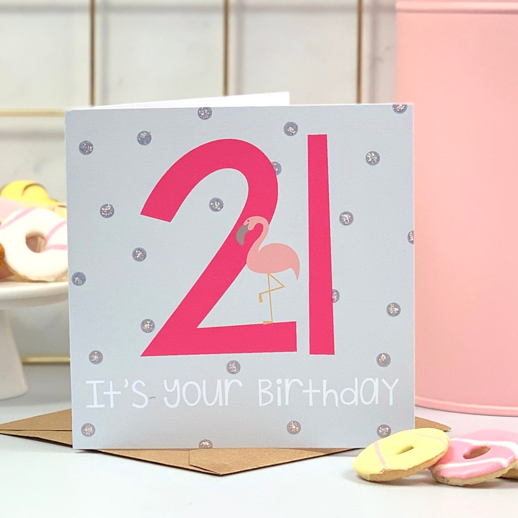 21st Flamingo Hot Pink Birthday Card