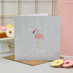 Flamingo Christening Day Card