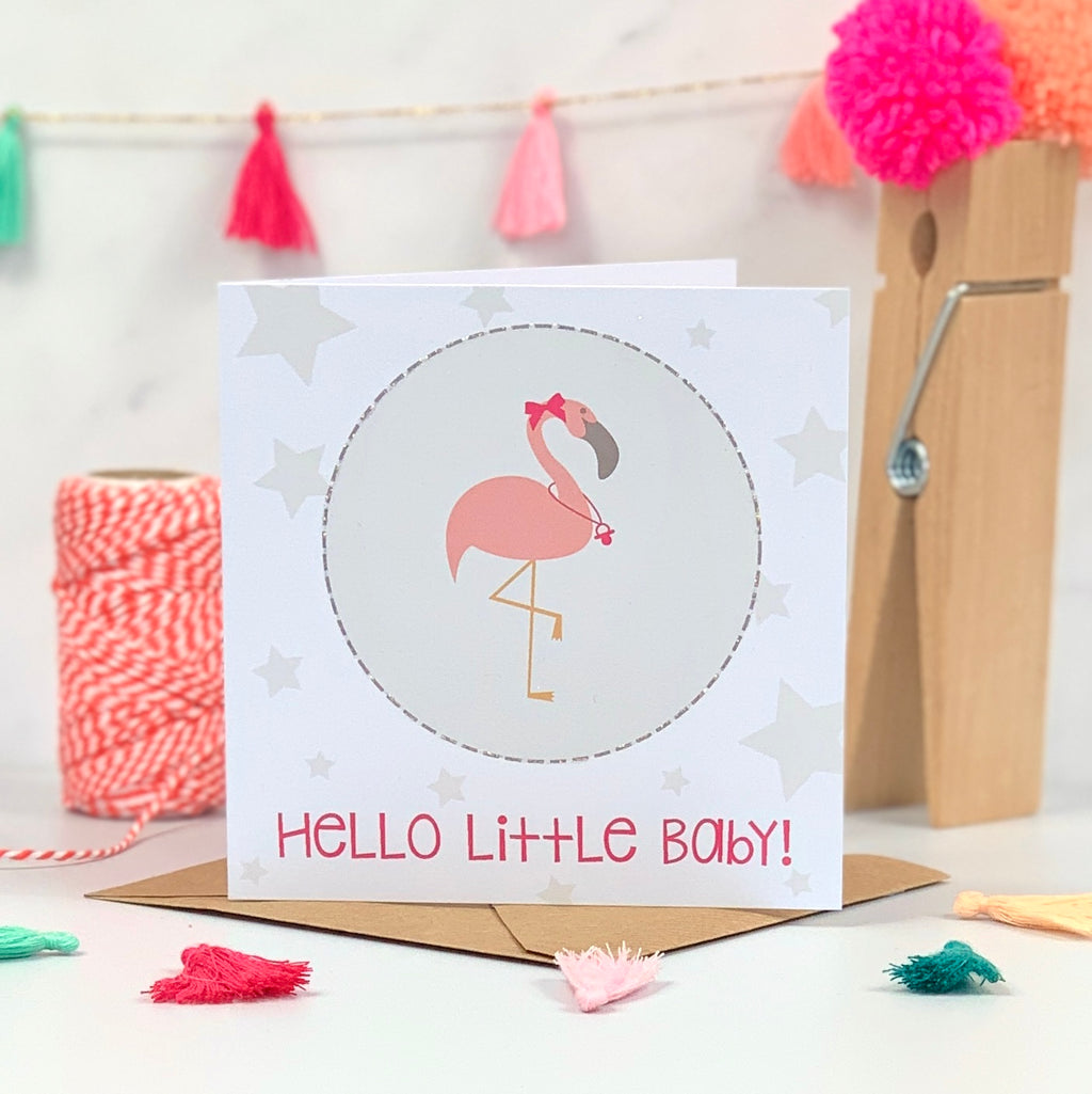 Pink New Baby Flamingo Card