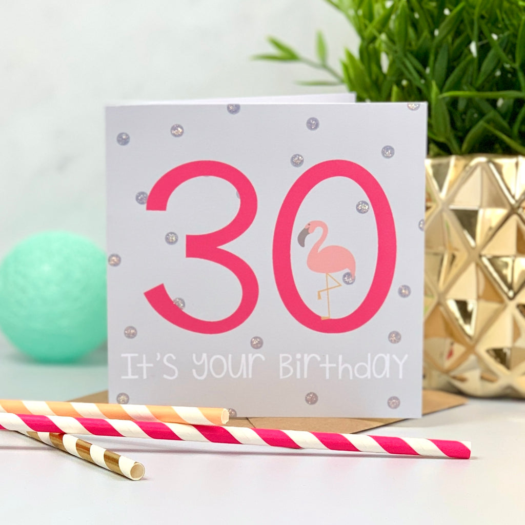 30th Flamingo Hot Pink Birthday Card