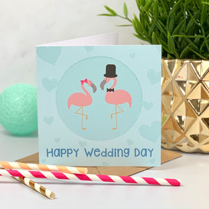 Happy Wedding Day Mr & Mrs Flamingo Card