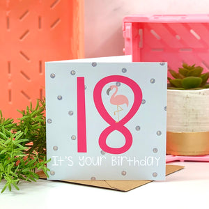 18th Flamingo Hot Pink Birthday Card