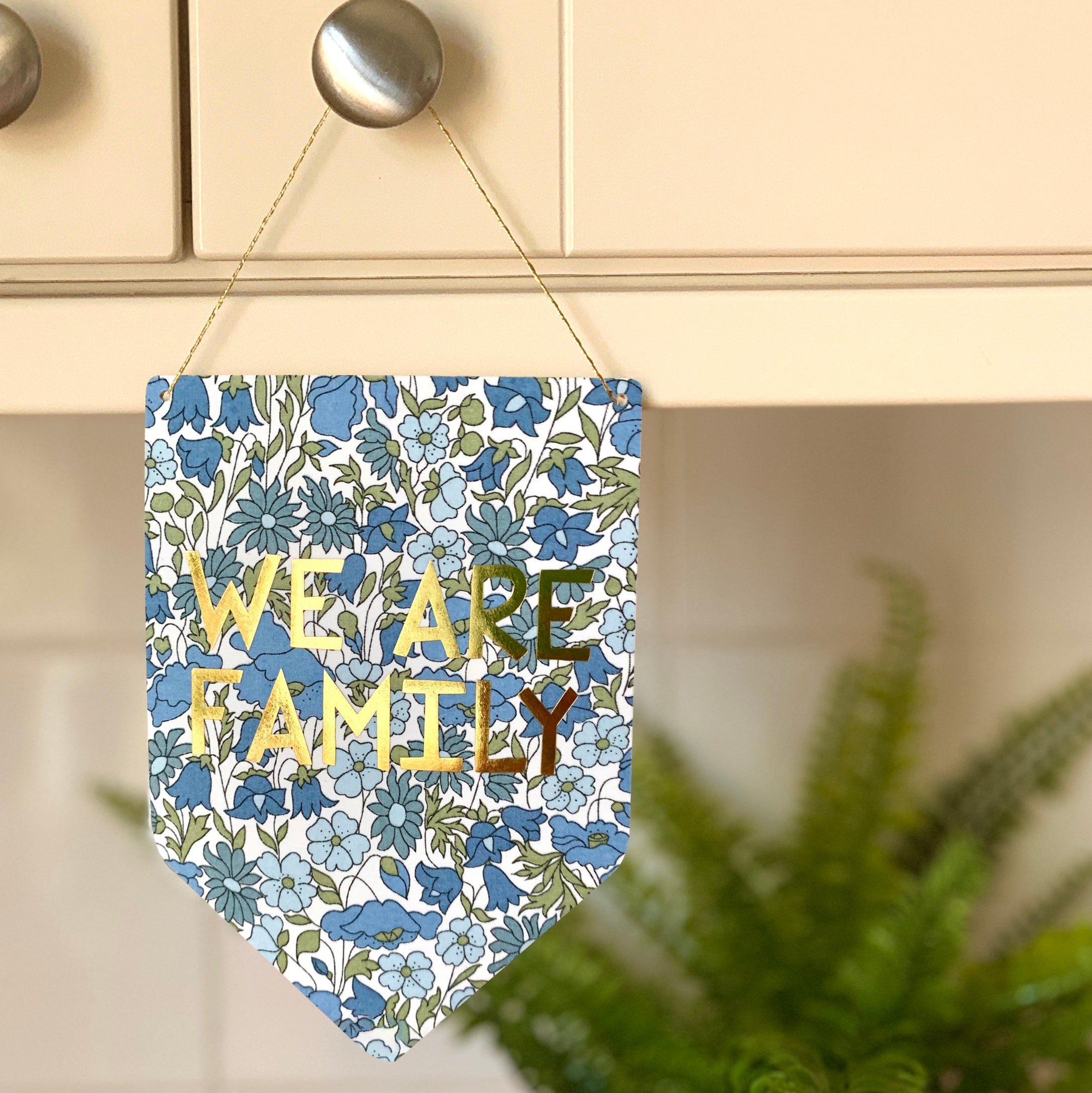 We Are Family Liberty Print Gold Metallic Banner