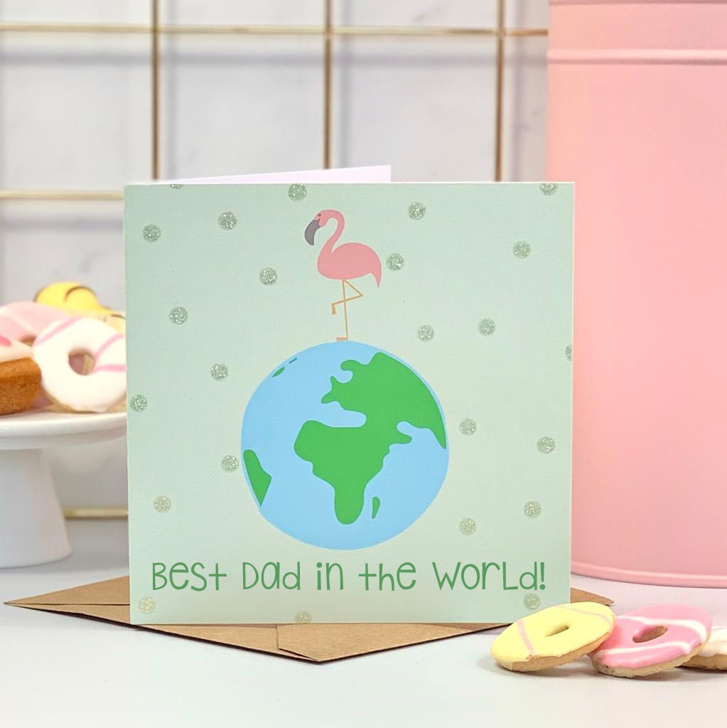 Best Dad In The World Flamingo Father's Day Card